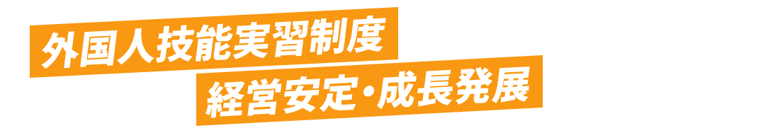 外国人技能実習制度  の活用をサポートし 中小企業の  経営安定・成長発展  に貢献します。