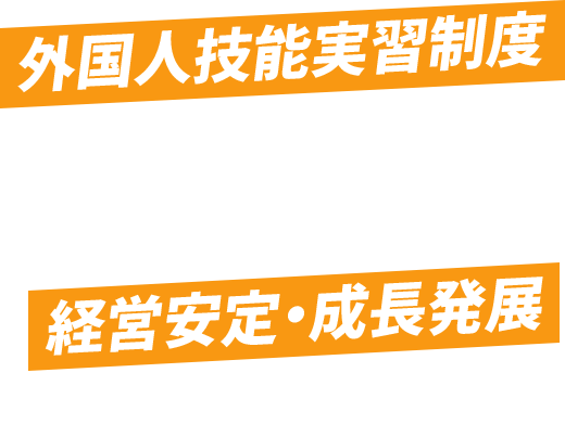 外国人技能実習制度  の活用をサポートし 中小企業の  経営安定・成長発展  に貢献します。